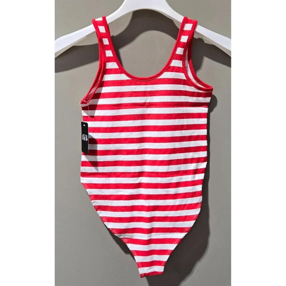 Isaac Morris Red & White Striped Patriotic USA Print Pull On Bodysuit -- Size XS - Picture 4 of 7
